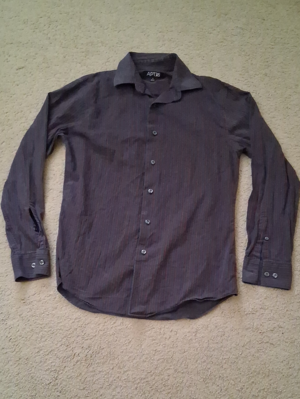 Apt. 9 Button Down Black Gray Red Pinstripe Long-Sleeve Dress Shirt, Small